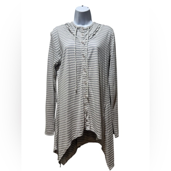 Soft Surroundings Tops - SOFT SURROUNDINGS Women’s Striped Gray Hooded Women's Top Size M Casual Cozy